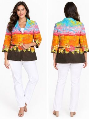 El Corte Inglés Versatile Tropical Color Sophisticated Blazer C40 L23 3/4 sleeve